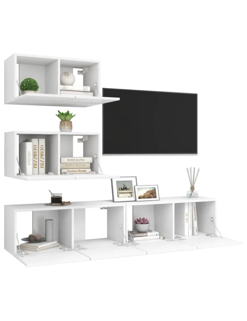 imagem de 4 pcs conjunto de móveis de TV，Mobiliário TV de Salon，Combinação Móvel TV contraplacado branco CFW4354613