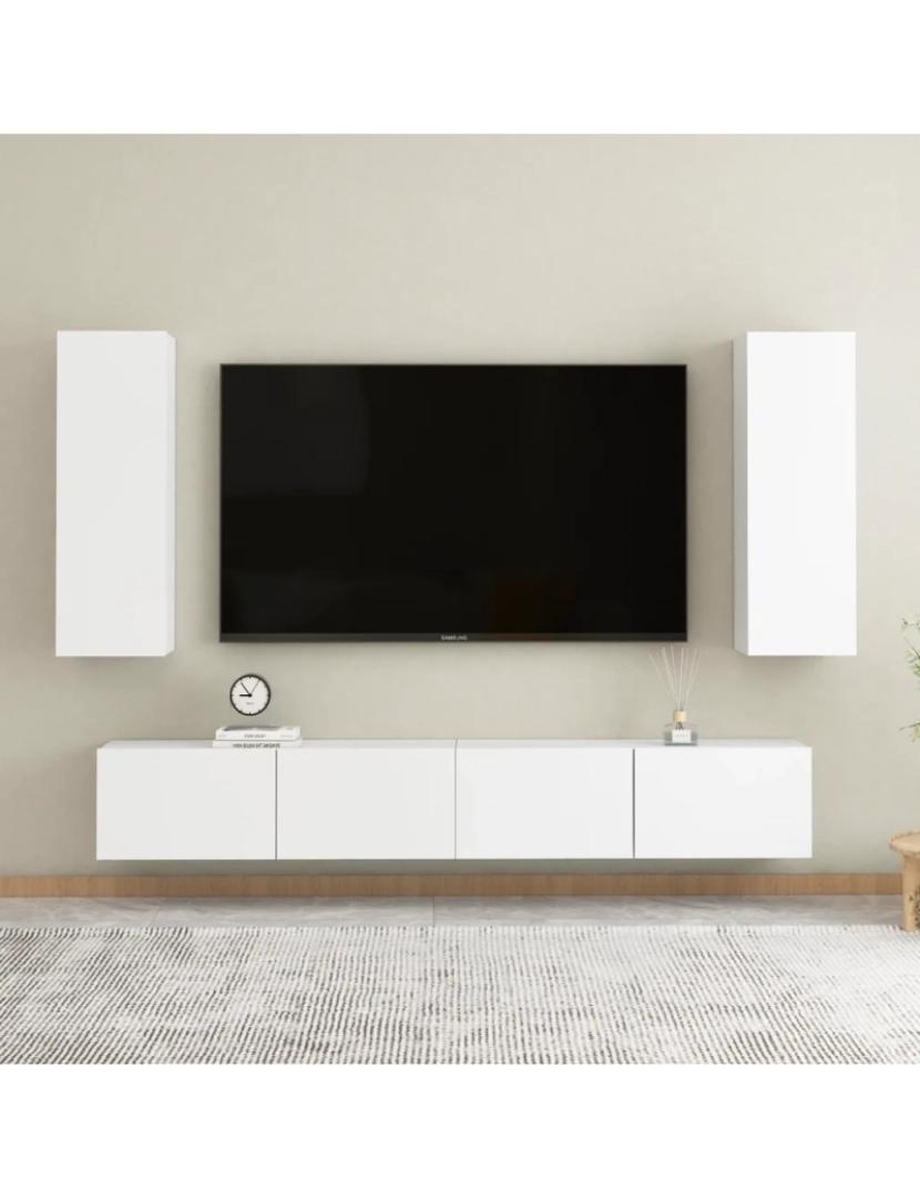 imagem de 4 pcs conjunto de móveis de TV，Mobiliário TV de Salon，Combinação Móvel TV contraplacado branco CFW9644121