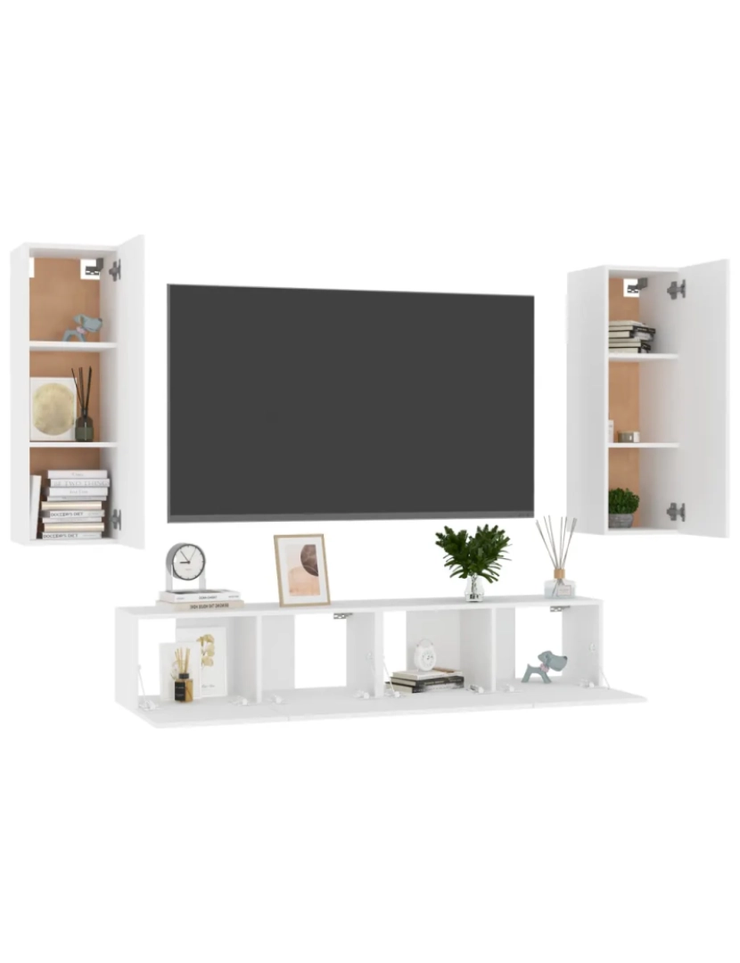 imagem de 4 pcs conjunto de móveis de TV，Mobiliário TV de Salon，Combinação Móvel TV contraplacado branco CFW9644123