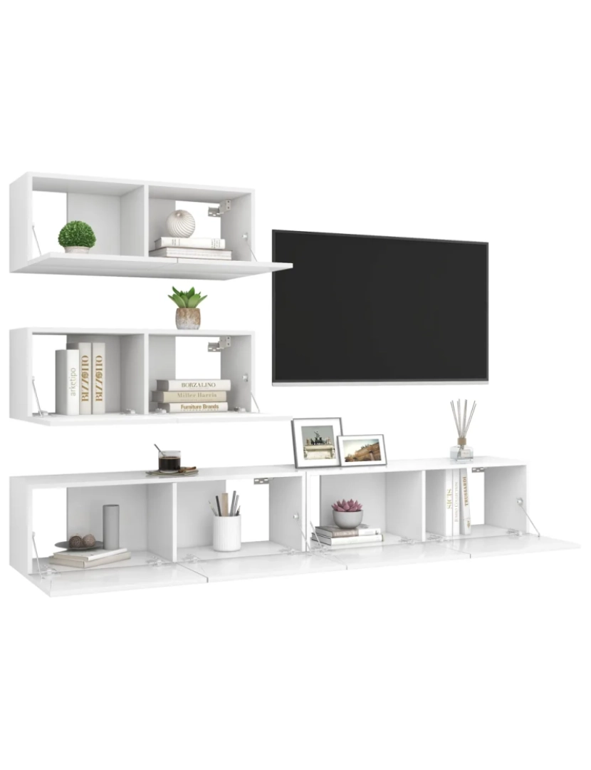 imagem de 4 pcs conjunto de móveis de TV，Mobiliário TV de Salon，Combinação Móvel TV contraplacado branco CFW1362433