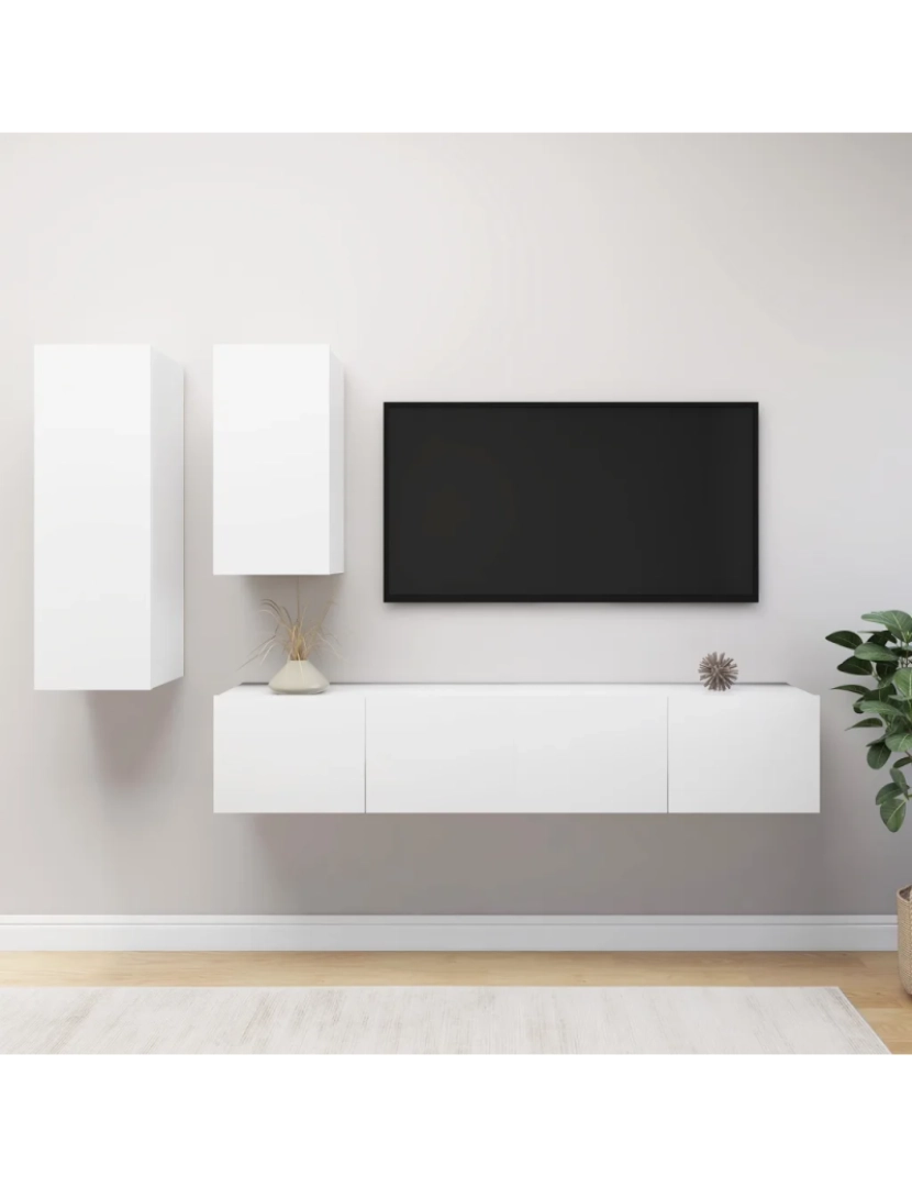 imagem de 4 pcs conjunto de móveis de TV，Mobiliário TV de Salon，Combinação Móvel TV contraplacado branco CFW6094021