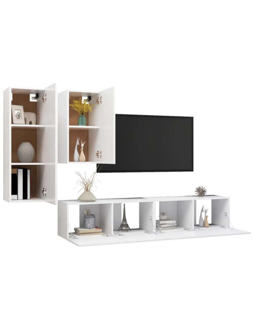 imagem de 4 pcs conjunto de móveis de TV，Mobiliário TV de Salon，Combinação Móvel TV contraplacado branco CFW6094023