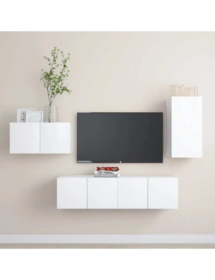Vidaxl - 4 pcs conjunto de móveis de TV，Mobiliário TV de Salon，Combinação Móvel TV contraplacado branco CFW295838