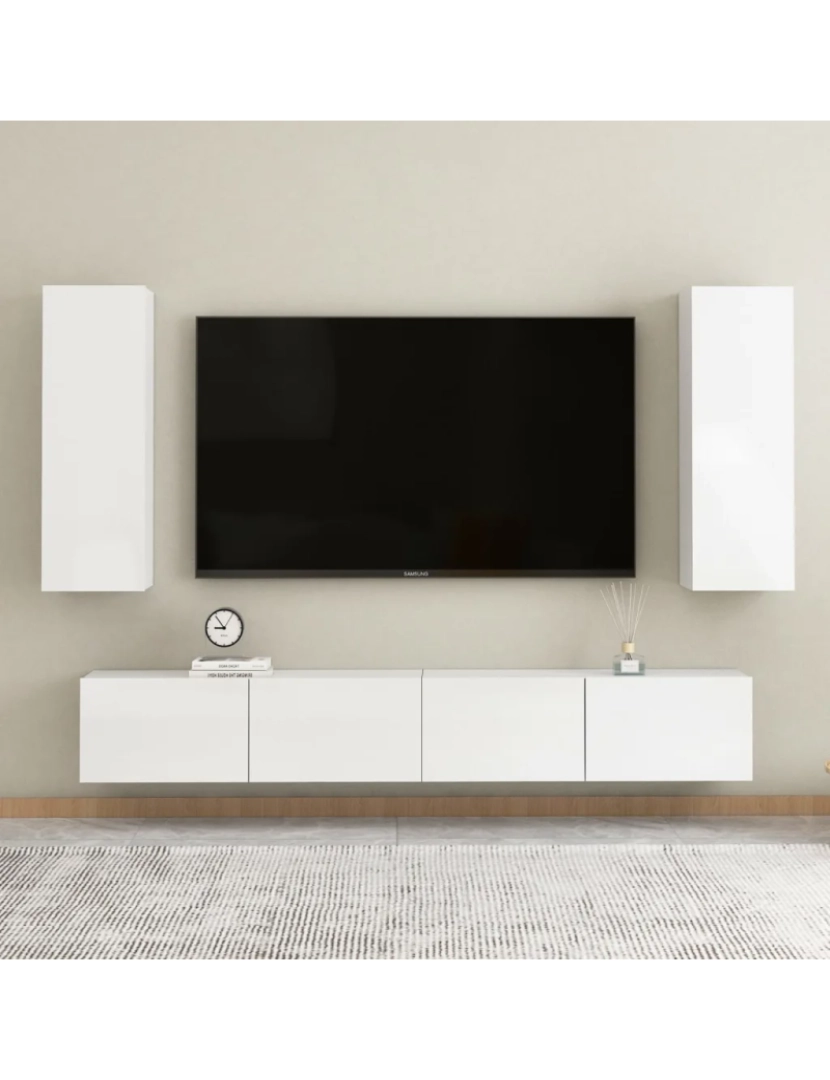 imagem de 4 pcs conjunto de móveis de TV，Mobiliário TV de Salon，Combinação Móvel TV contraplacado branco brilhante CFW5233821