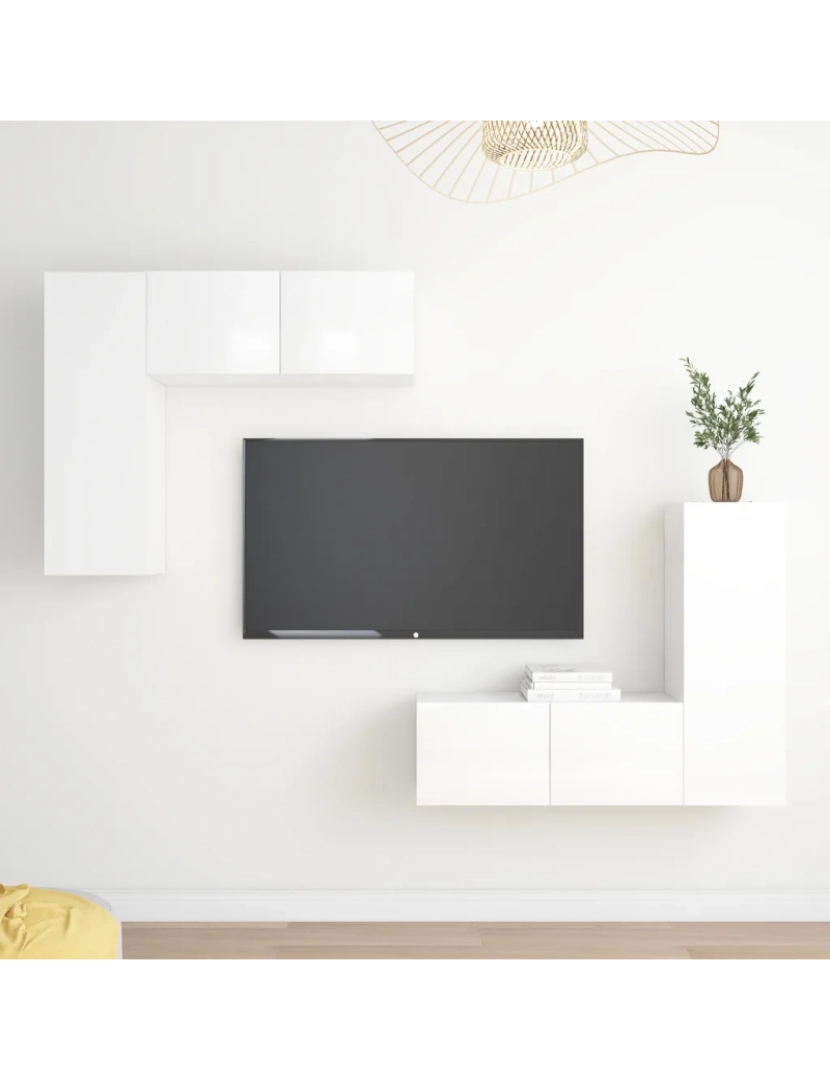 Vidaxl - 4 pcs conjunto de móveis de TV，Mobiliário TV de Salon，Combinação Móvel TV contraplacado branco brilhante CFW629305