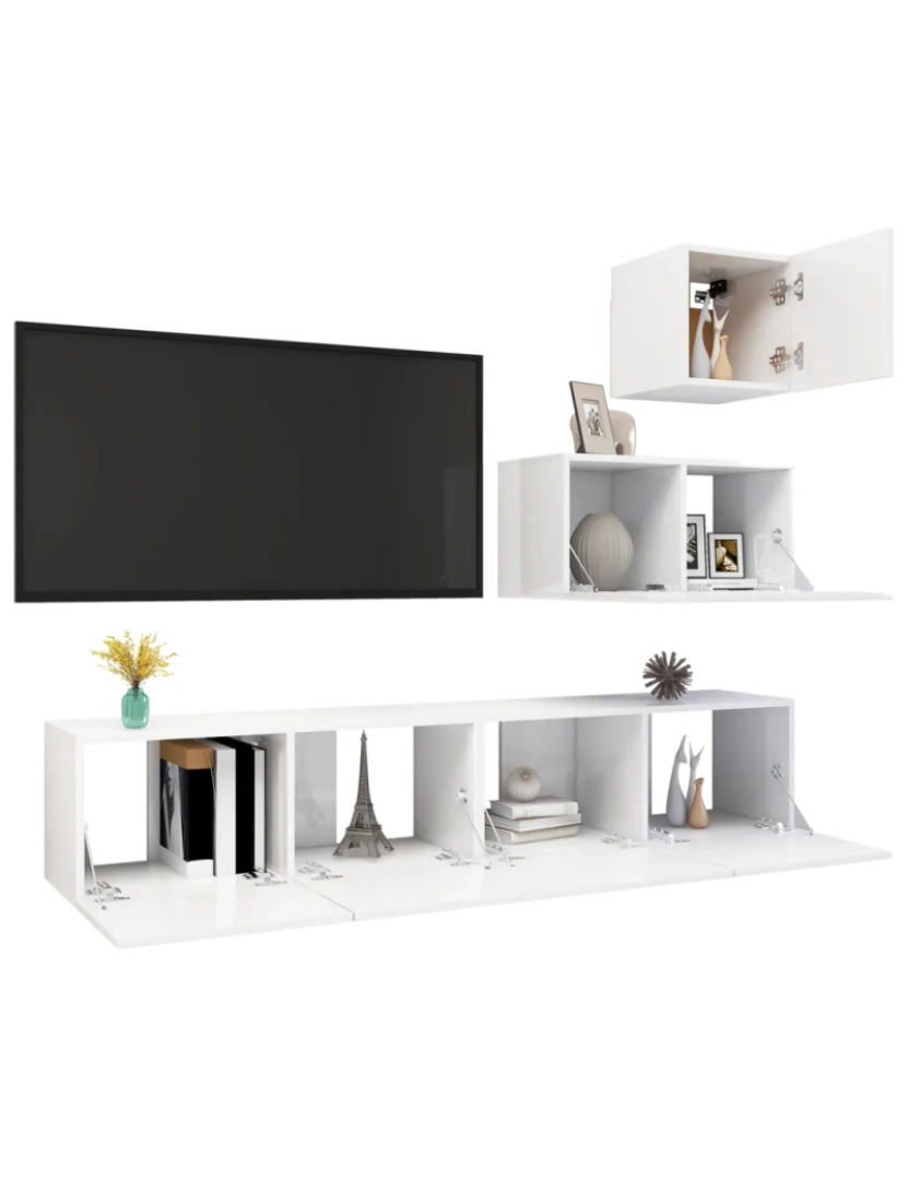 imagem de 4 pcs conjunto de móveis de TV，Mobiliário TV de Salon，Combinação Móvel TV contraplacado branco brilhante CFW7840593