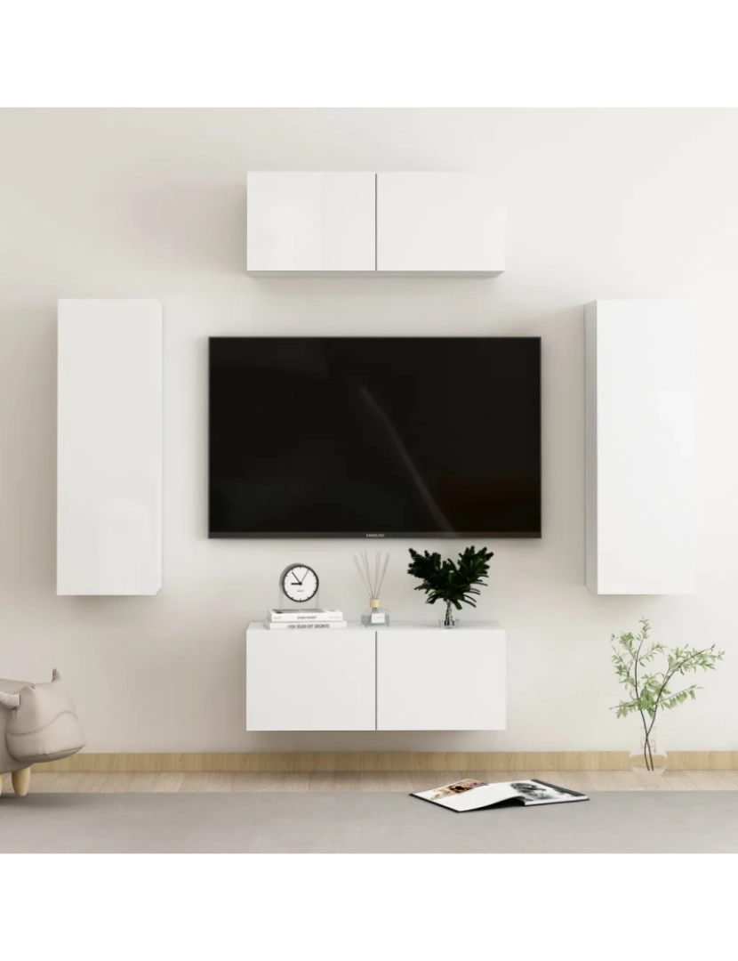 Vidaxl - 4 pcs conjunto de móveis de TV，Mobiliário TV de Salon，Combinação Móvel TV contraplacado branco brilhante CFW444814