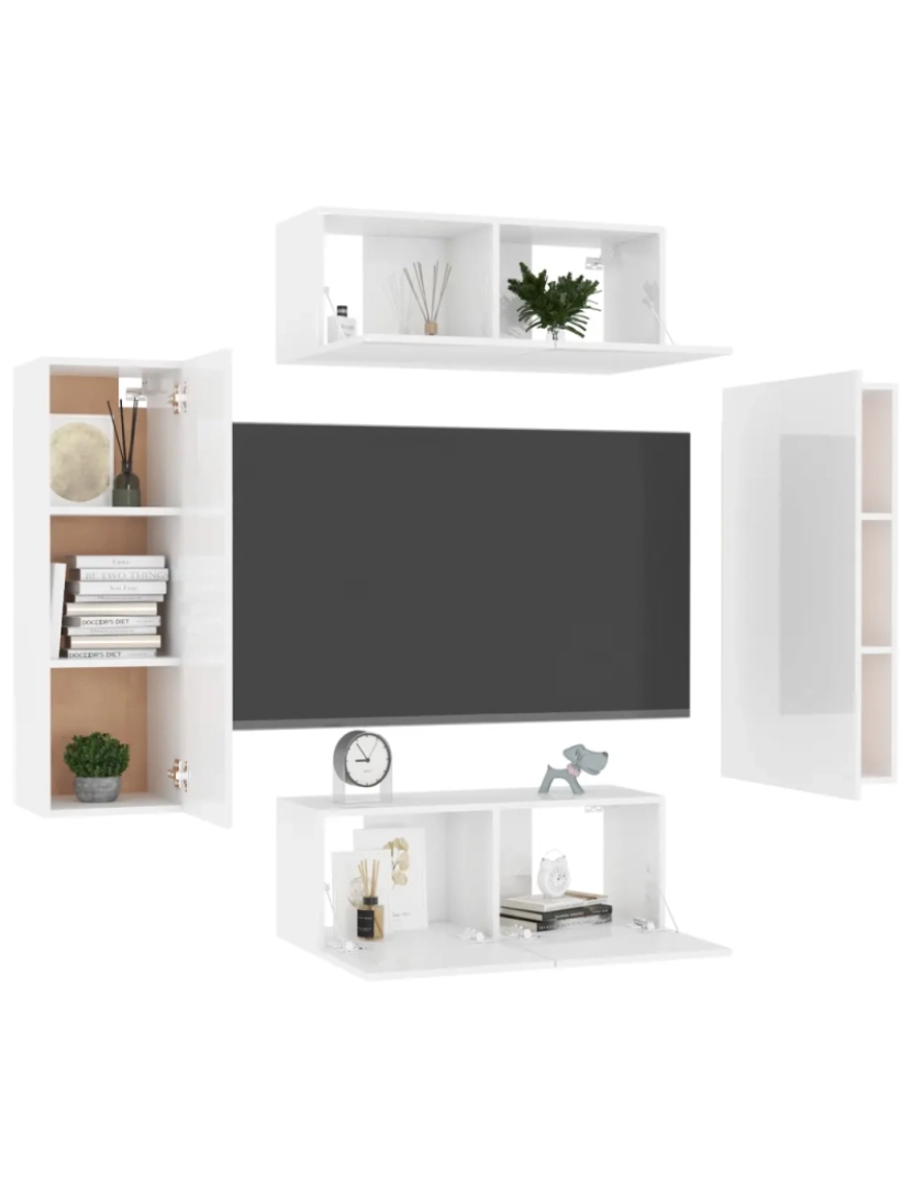 imagem de 4 pcs conjunto de móveis de TV，Mobiliário TV de Salon，Combinação Móvel TV contraplacado branco brilhante CFW4448143