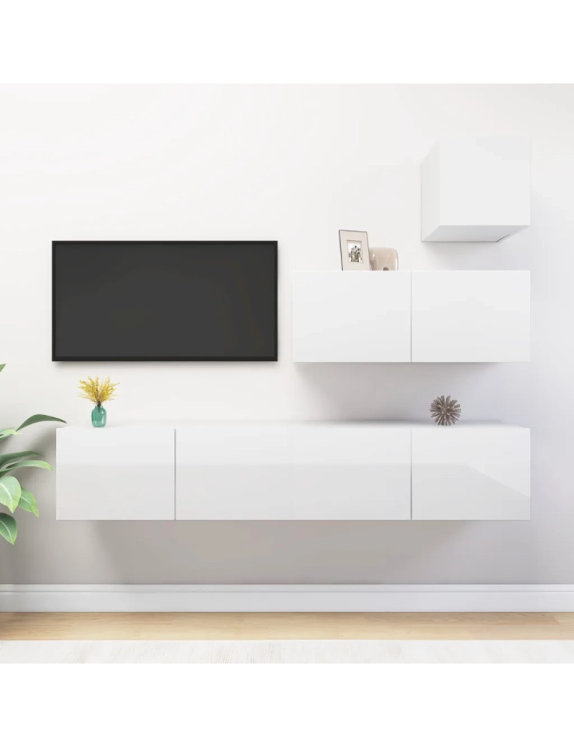 Vidaxl - 4 pcs conjunto de móveis de TV，Mobiliário TV de Salon，Combinação Móvel TV contraplacado branco brilhante CFW662774