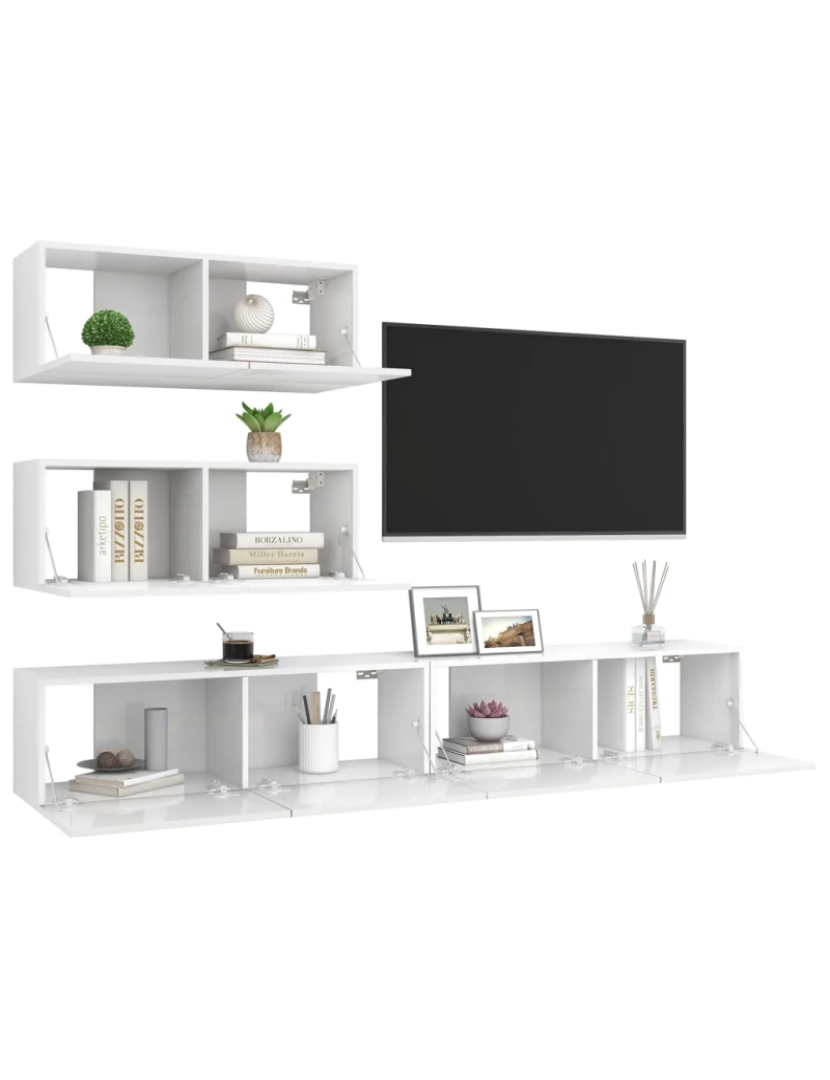 imagem de 4 pcs conjunto de móveis de TV，Mobiliário TV de Salon，Combinação Móvel TV contraplacado branco brilhante CFW7928693