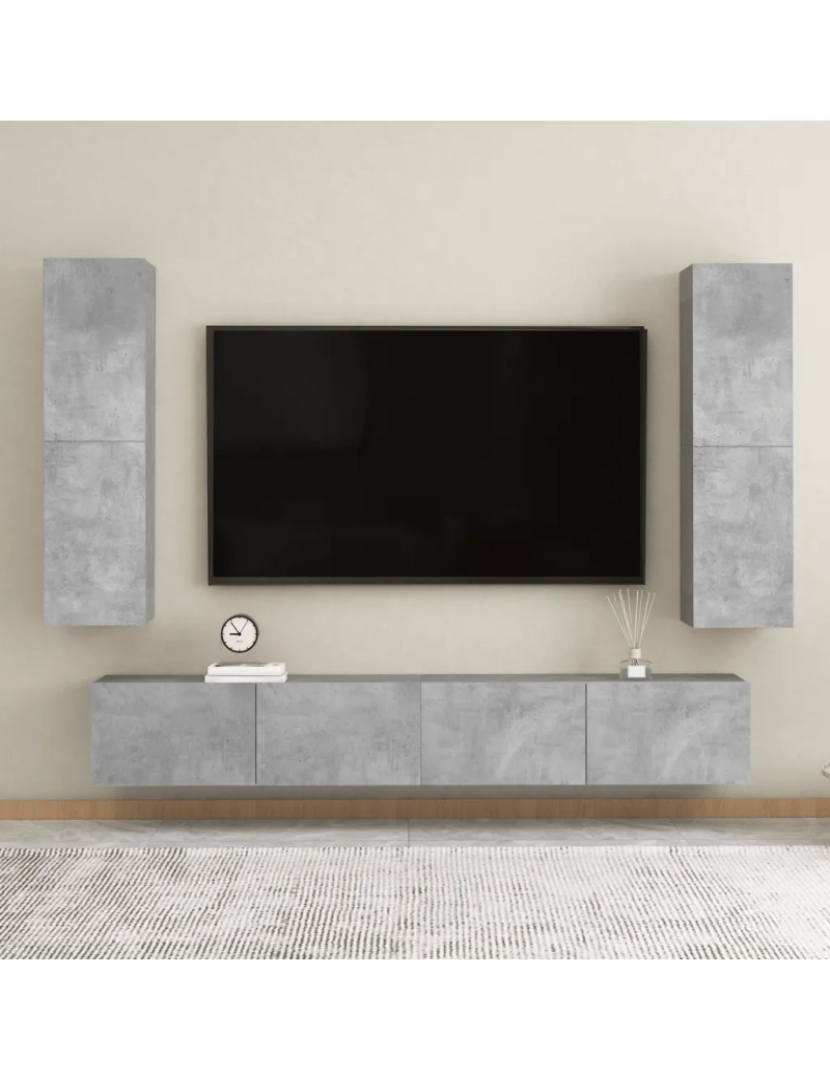 imagem de 4 pcs conjunto de móveis de TV，Mobiliário TV de Salon，Combinação Móvel TV contraplacado cinzento cimento CFW7440131