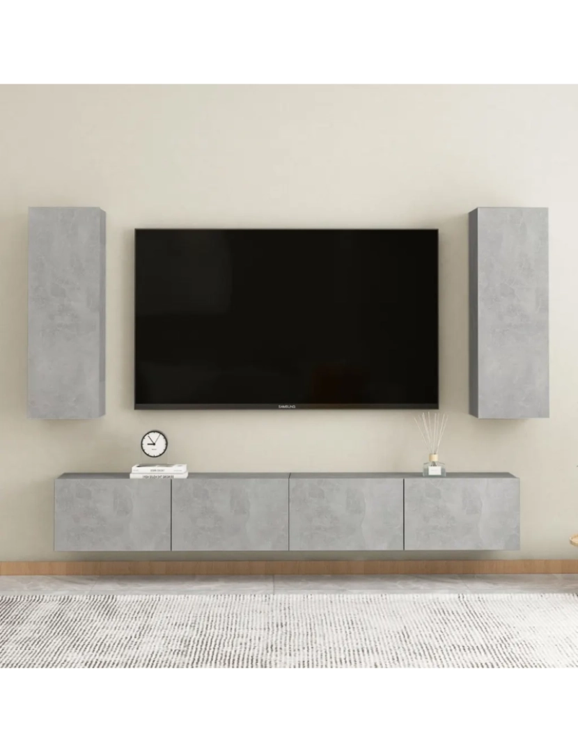 Vidaxl - 4 pcs conjunto de móveis de TV，Mobiliário TV de Salon，Combinação Móvel TV contraplacado cinzento cimento CFW484323
