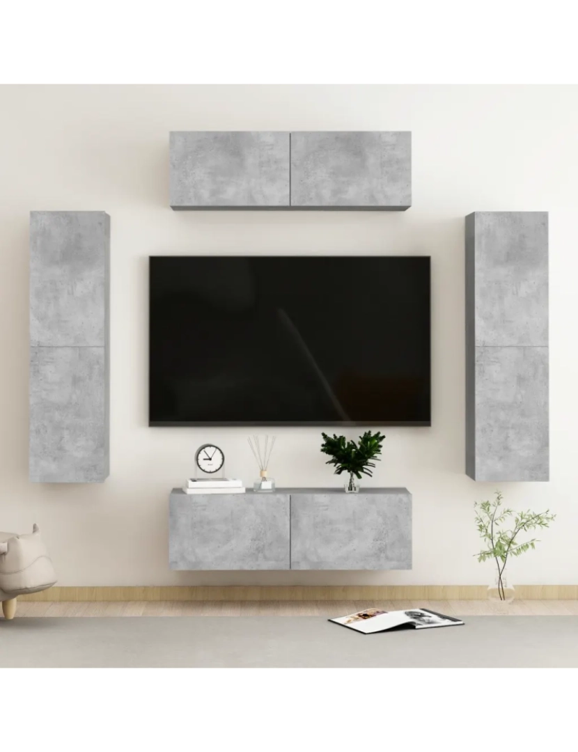 Vidaxl - 4 pcs conjunto de móveis de TV，Mobiliário TV de Salon，Combinação Móvel TV contraplacado cinzento cimento CFW233544