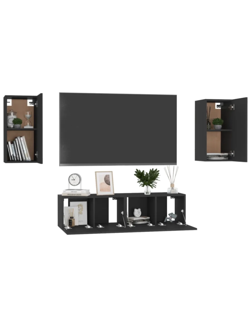 imagem de 4 pcs conjunto de móveis de TV，Mobiliário TV de Salon，Combinação Móvel TV contraplacado preto CFW3363503