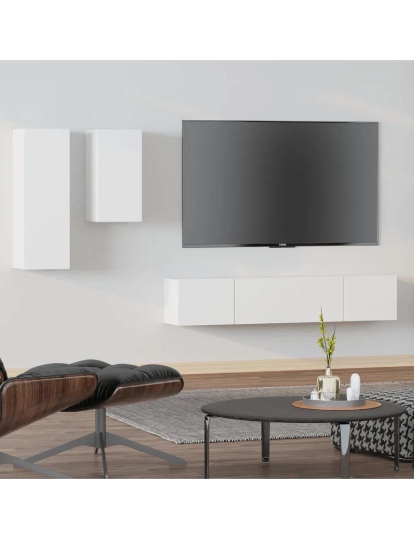 imagem de 4 pcs conjunto de móveis de TV，Mobiliário TV de Salon，Combinação Móvel TV derivados de madeira branco CFW4803041