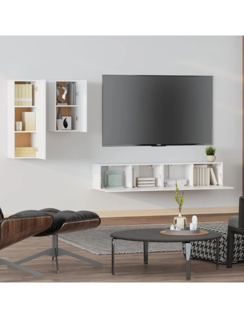 imagem de 4 pcs conjunto de móveis de TV，Mobiliário TV de Salon，Combinação Móvel TV derivados de madeira branco CFW4803043