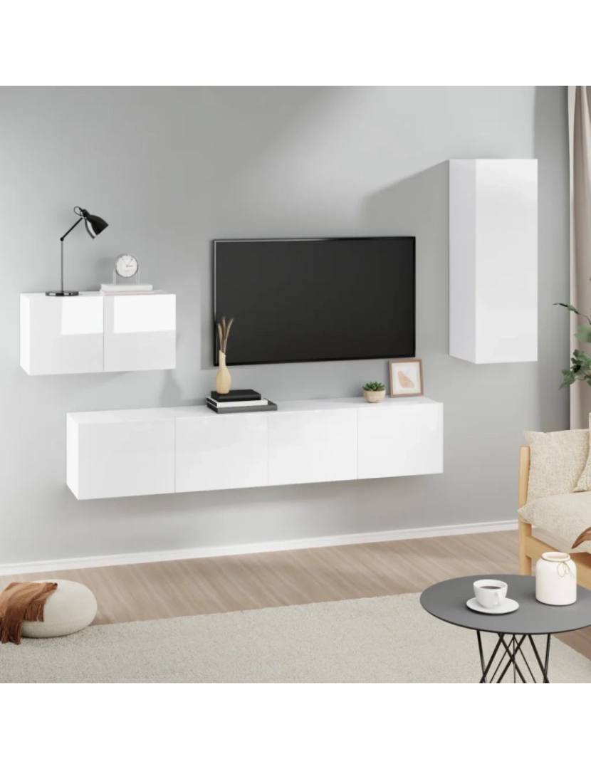 Vidaxl - 4 pcs conjunto móveis de TV，Mobiliário TV de Salon，Combinação Móvel TV madeira processada branco brilhante CFW525753