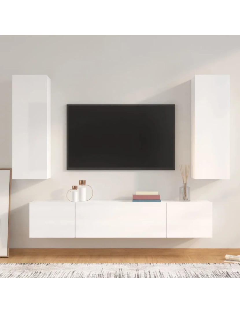 Vidaxl - 4 pcs conjunto móveis de TV，Mobiliário TV de Salon，Combinação Móvel TV madeira processada branco brilhante CFW926254