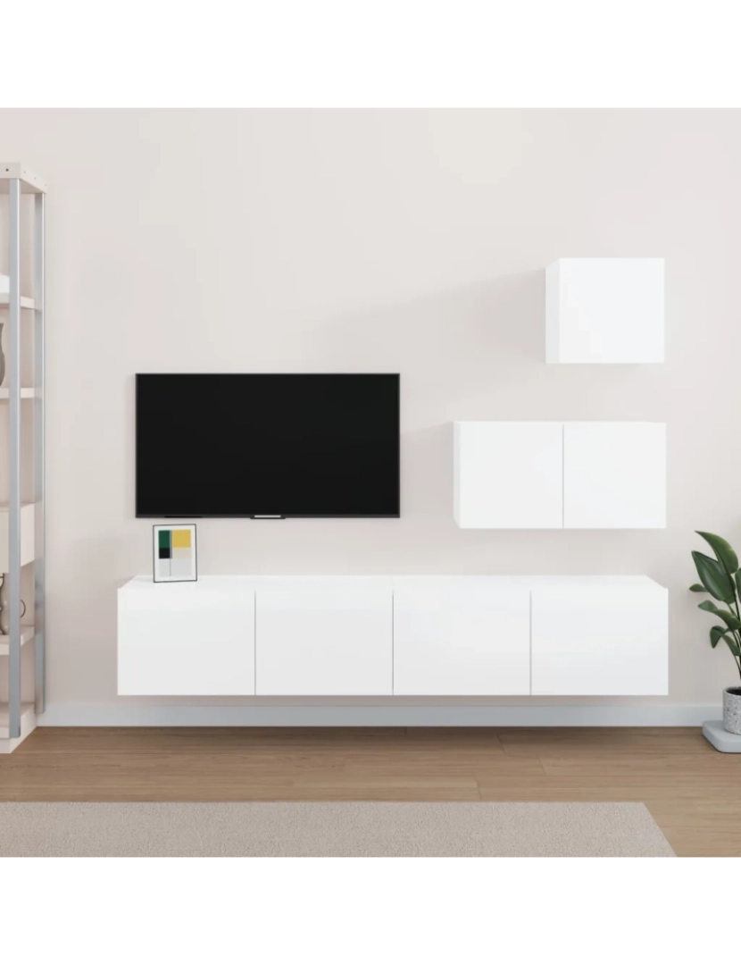 imagem de 4 pcs conjunto móveis de TV，Mobiliário TV de Salon，Combinação Móvel TV madeira processada branco brilhante CFW6458331