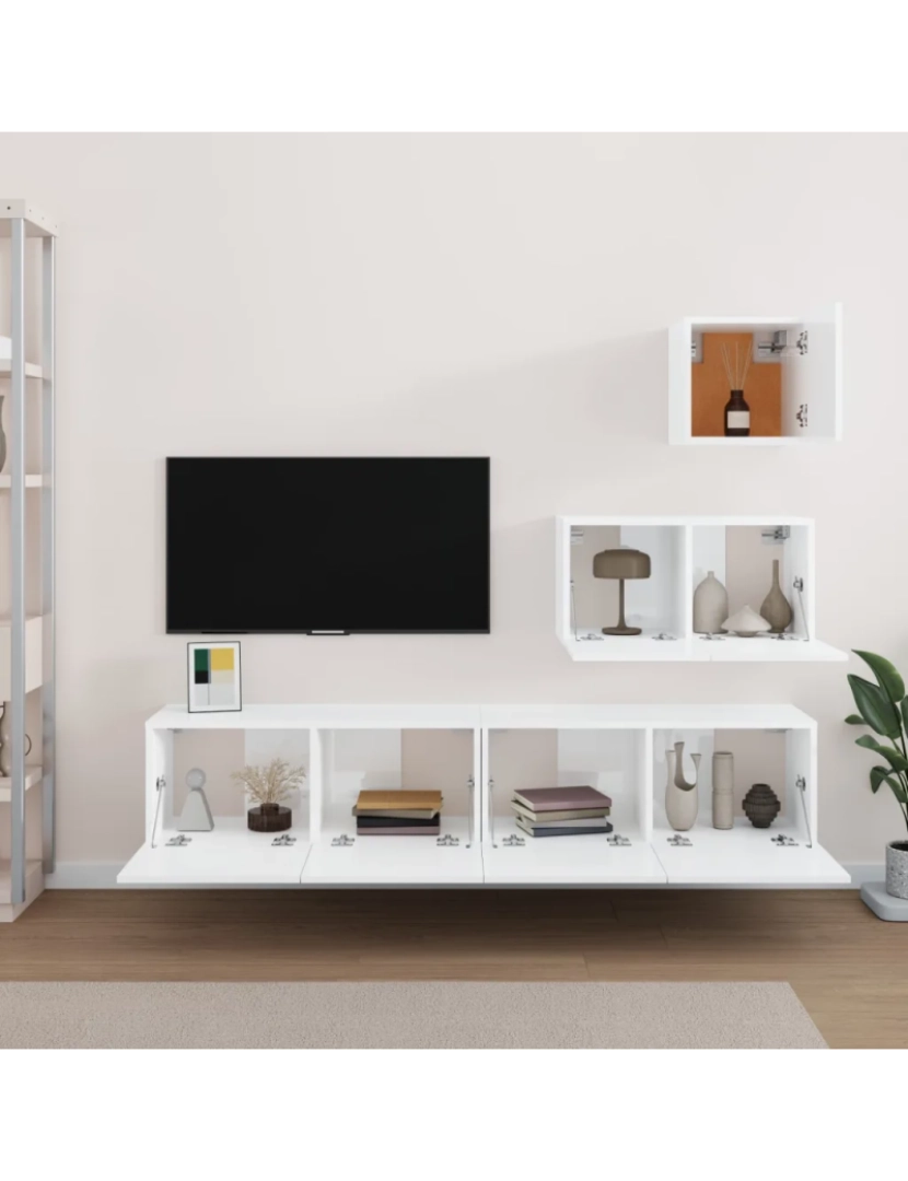 imagem de 4 pcs conjunto móveis de TV，Mobiliário TV de Salon，Combinação Móvel TV madeira processada branco brilhante CFW6458333