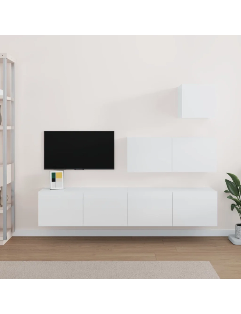 imagem de 4 pcs conjunto móveis de TV，Mobiliário TV de Salon，Combinação Móvel TV madeira processada branco brilhante CFW7849291