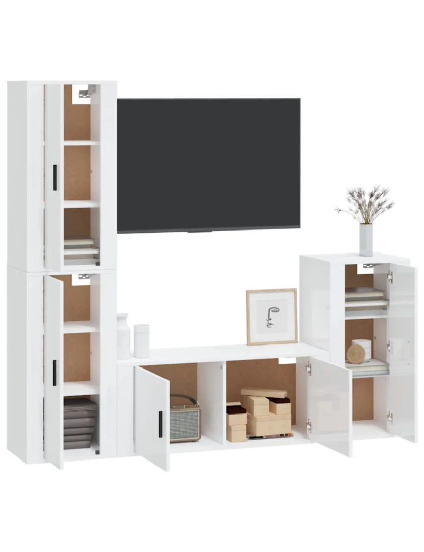 imagem de 4 pcs conjunto móveis de TV，Mobiliário TV de Salon，Combinação Móvel TV madeira processada branco brilhante CFW8621753