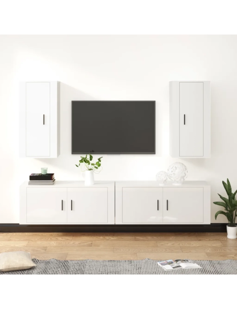Vidaxl - 4 pcs conjunto móveis de TV，Mobiliário TV de Salon，Combinação Móvel TV madeira processada branco brilhante CFW786634