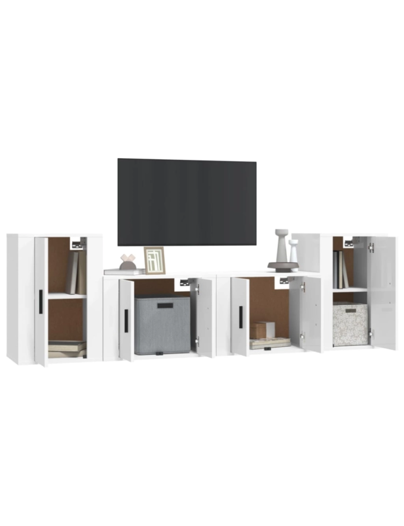 imagem de 4 pcs conjunto móveis de TV，Mobiliário TV de Salon，Combinação Móvel TV madeira processada branco brilhante CFW8462753