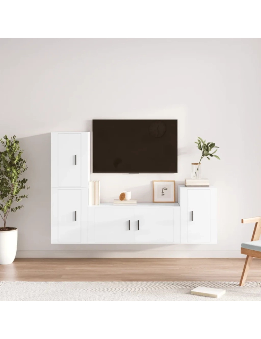 Vidaxl - 4 pcs conjunto móveis de TV，Mobiliário TV de Salon，Combinação Móvel TV madeira processada branco brilhante CFW599582