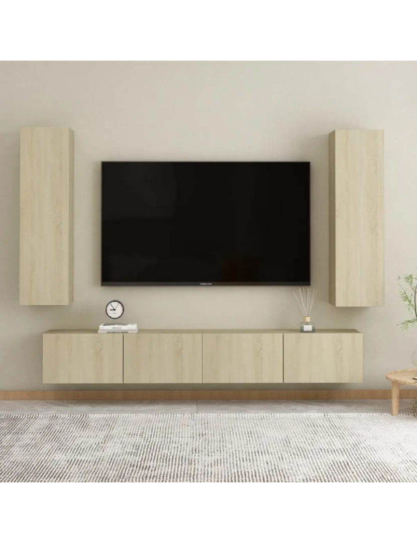 imagem de 4 pcs conjunto de móveis de TV，Mobiliário TV de Salon，Combinação Móvel TV contraplacado cor carvalho sonoma CFW1807381