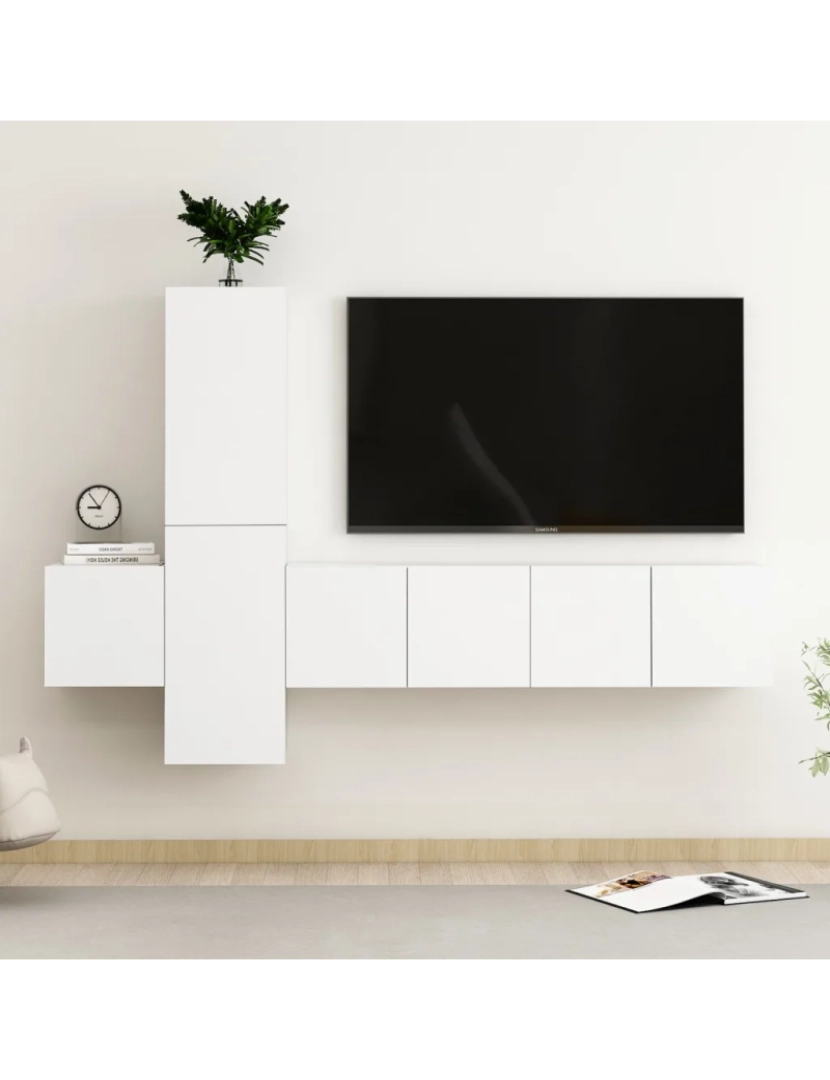 imagem de 5 pcs conjunto de móveis de TV，Mobiliário TV de Salon，Combinação Móvel TV contraplacado branco CFW3673241