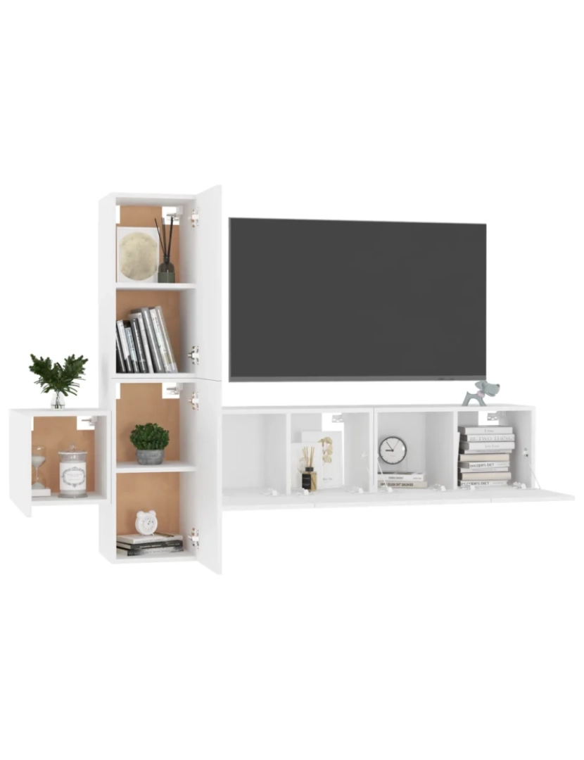 imagem de 5 pcs conjunto de móveis de TV，Mobiliário TV de Salon，Combinação Móvel TV contraplacado branco CFW3673243