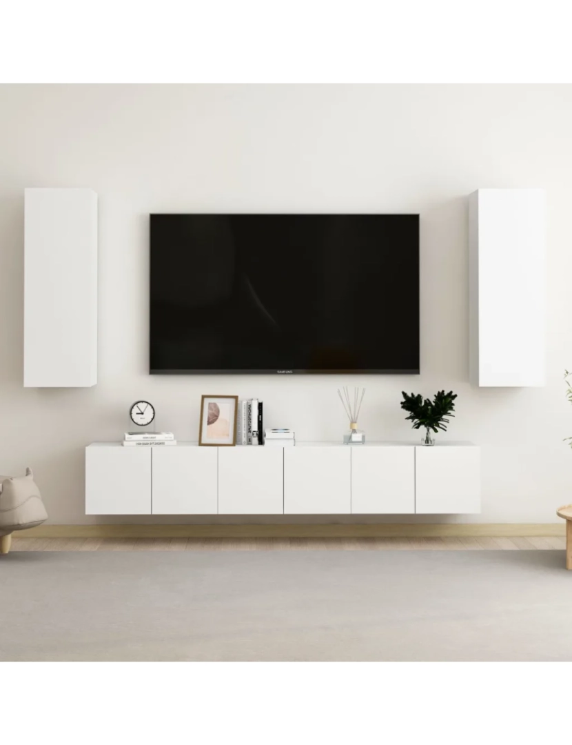 imagem de 5 pcs conjunto de móveis de TV，Mobiliário TV de Salon，Combinação Móvel TV contraplacado branco CFW9899431