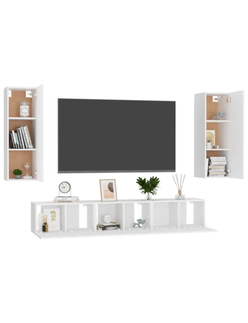 imagem de 5 pcs conjunto de móveis de TV，Mobiliário TV de Salon，Combinação Móvel TV contraplacado branco CFW9899433