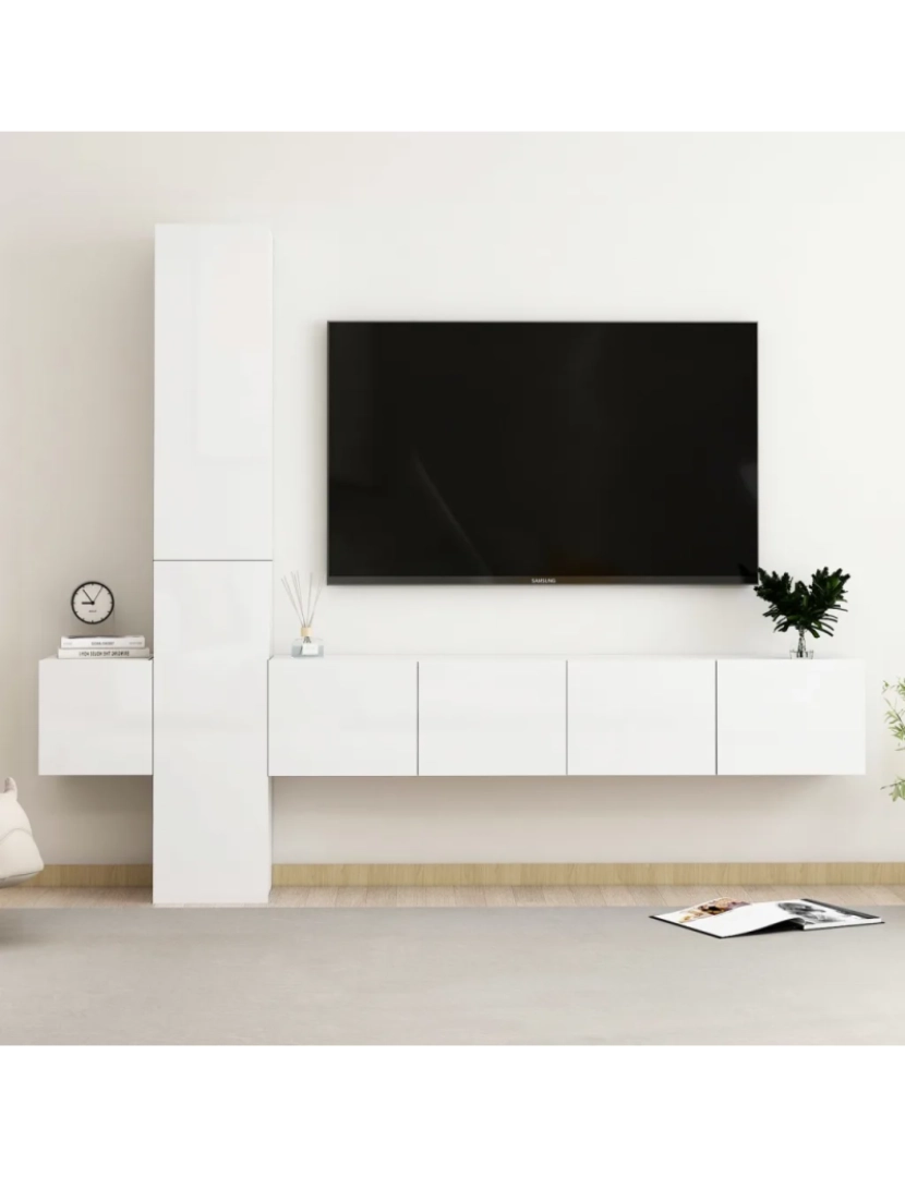 imagem de 5 pcs conjunto de móveis de TV，Mobiliário TV de Salon，Combinação Móvel TV contraplacado branco brilhante CFW1598131