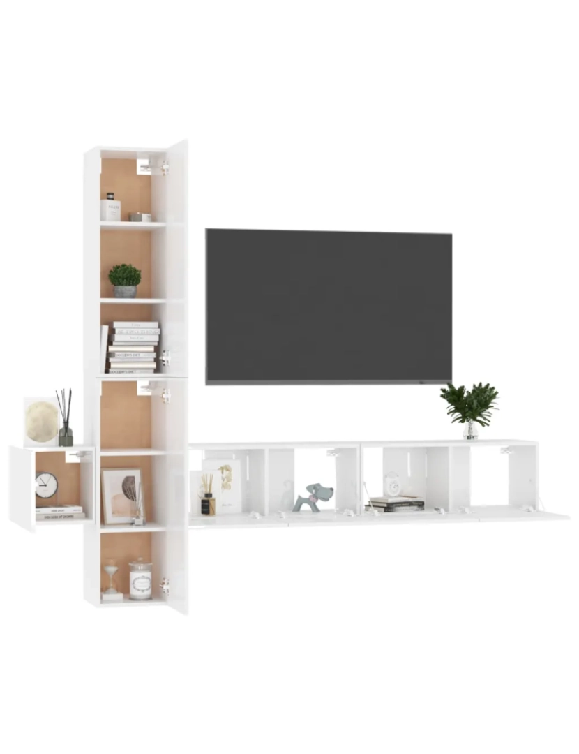 imagem de 5 pcs conjunto de móveis de TV，Mobiliário TV de Salon，Combinação Móvel TV contraplacado branco brilhante CFW1598133