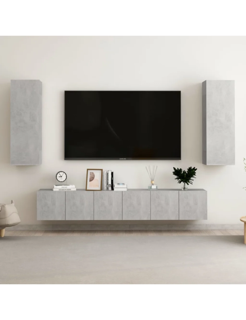 Vidaxl - 5 pcs conjunto de móveis de TV，Mobiliário TV de Salon，Combinação Móvel TV contraplacado cinzento cimento CFW976544