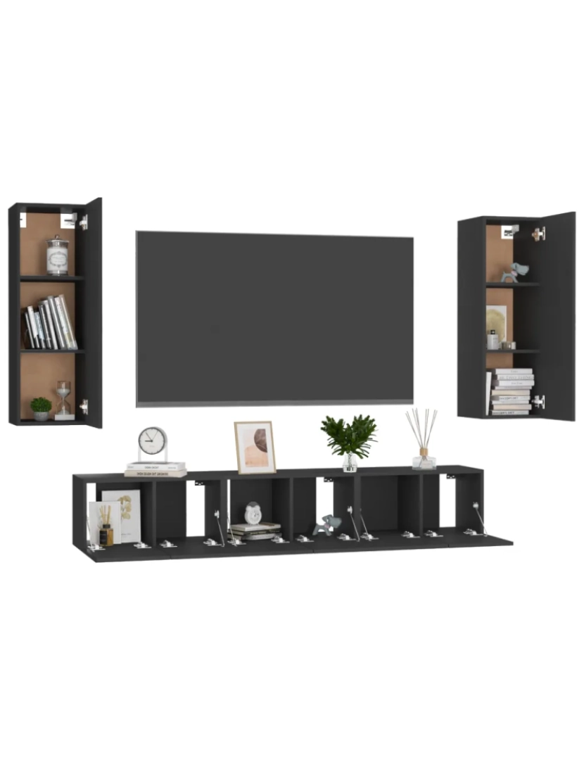 imagem de 5 pcs conjunto de móveis de TV，Mobiliário TV de Salon，Combinação Móvel TV contraplacado preto CFW8841013