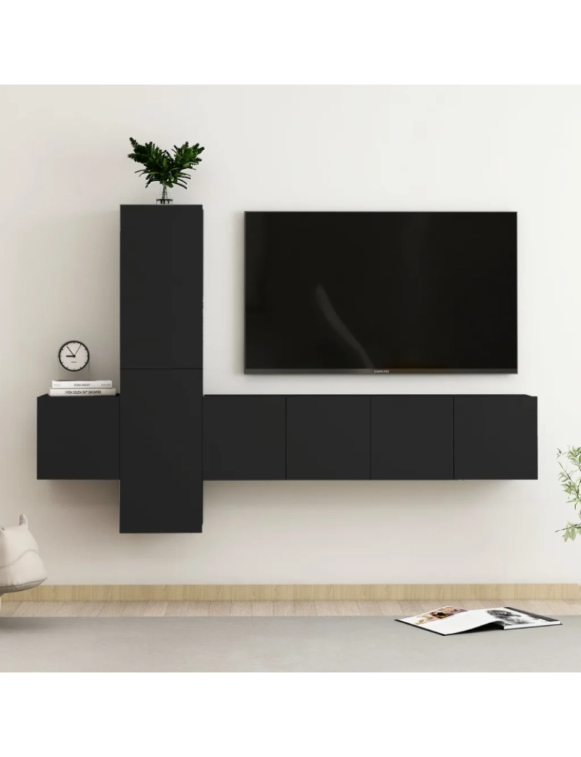 imagem de 5 pcs conjunto de móveis de TV，Mobiliário TV de Salon，Combinação Móvel TV contraplacado preto CFW8274841