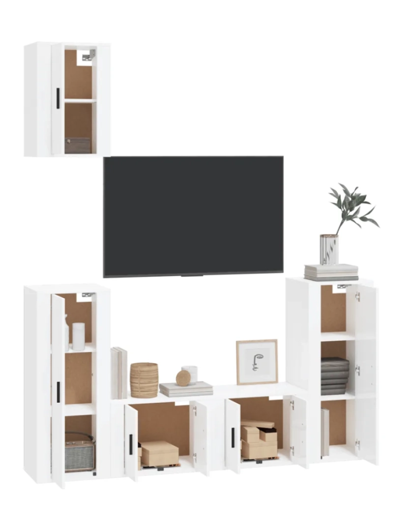 imagem de 5 pcs conjunto móveis de TV，Mobiliário TV de Salon，Combinação Móvel TV madeira processada branco brilhante CFW7968823