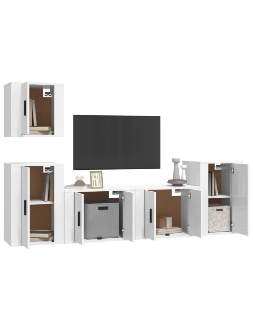 imagem de 5 pcs conjunto móveis de TV，Mobiliário TV de Salon，Combinação Móvel TV madeira processada branco brilhante CFW4191423