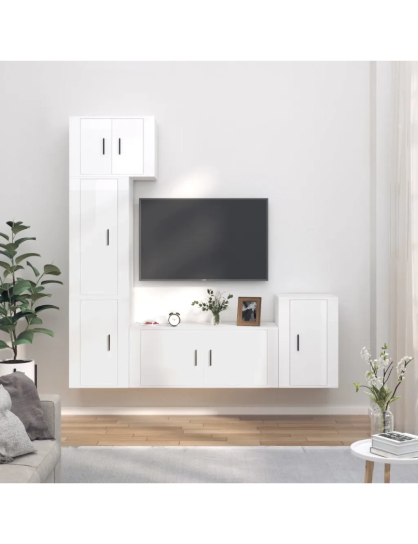 imagem de 5 pcs conjunto móveis de TV，Mobiliário TV de Salon，Combinação Móvel TV madeira processada branco brilhante CFW2175151