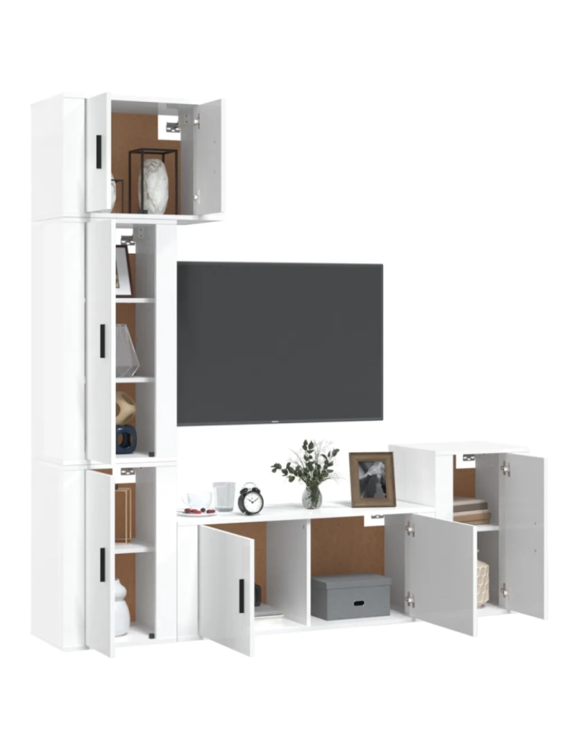 imagem de 5 pcs conjunto móveis de TV，Mobiliário TV de Salon，Combinação Móvel TV madeira processada branco brilhante CFW2175153