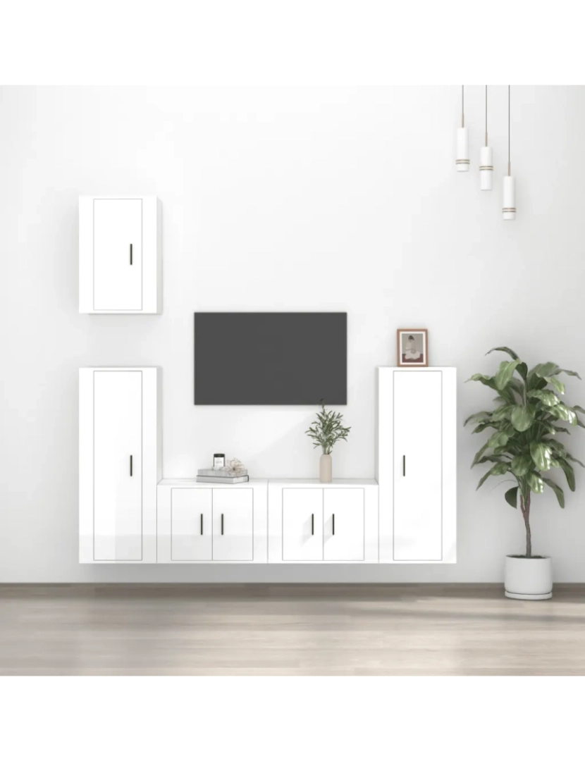 Vidaxl - 5 pcs conjunto móveis de TV，Mobiliário TV de Salon，Combinação Móvel TV madeira processada branco brilhante CFW691921