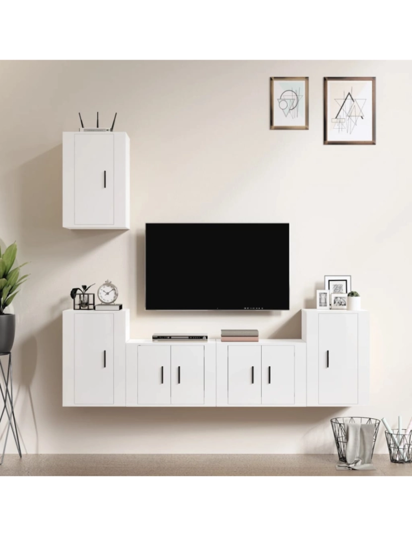Vidaxl - 5 pcs conjunto móveis de TV，Mobiliário TV de Salon，Combinação Móvel TV madeira processada branco brilhante CFW958664