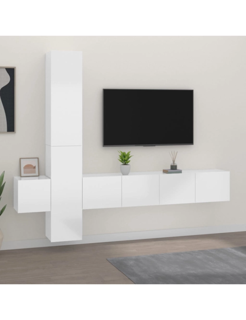 imagem de 5 pcs conjunto móveis de TV，Mobiliário TV de Salon，Combinação Móvel TV madeira processada branco brilhante CFW7626821