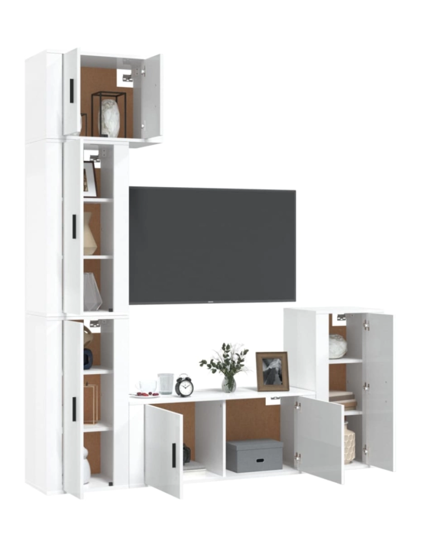 imagem de 5 pcs conjunto móveis de TV，Mobiliário TV de Salon，Combinação Móvel TV madeira processada branco brilhante CFW1599683