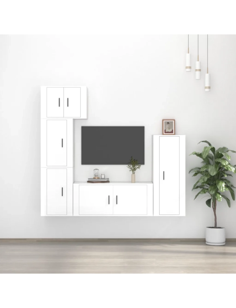 Vidaxl - 5 pcs conjunto móveis de TV，Mobiliário TV de Salon，Combinação Móvel TV madeira processada branco brilhante CFW767421