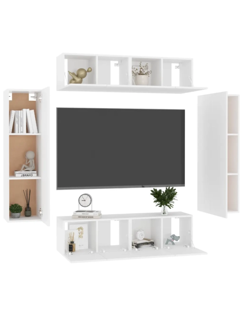 imagem de 6 pcs conjunto de móveis de TV，Mobiliário TV de Salon，Combinação Móvel TV contraplacado branco CFW2402863