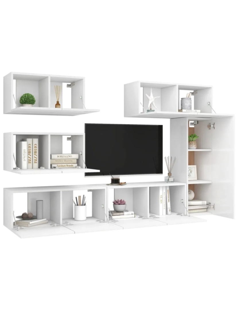 imagem de 6 pcs conjunto de móveis de TV，Mobiliário TV de Salon，Combinação Móvel TV contraplacado branco CFW7930953